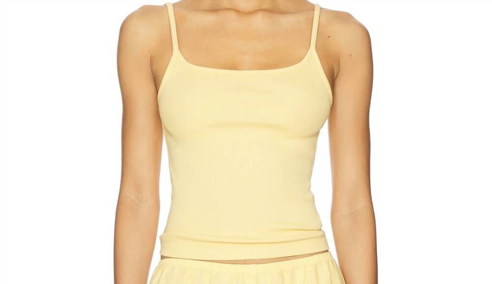 NEW DONNI. the rib spaghetti tank in corn